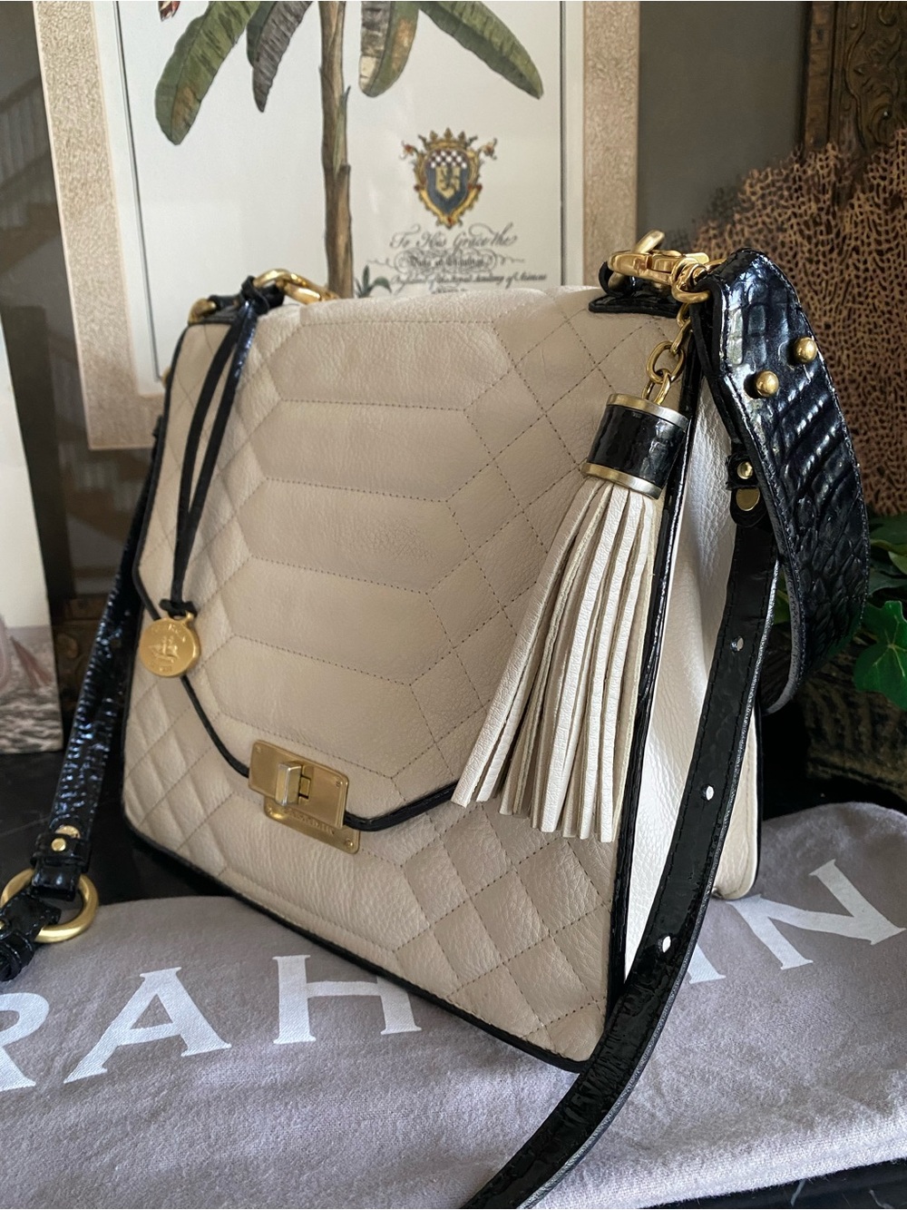 ▪️AMAZING CREME FLORENTINE OPHELIA BRAHMIN QUILTED LEATHER SATCHEL▪️ - Picture 15 of 15